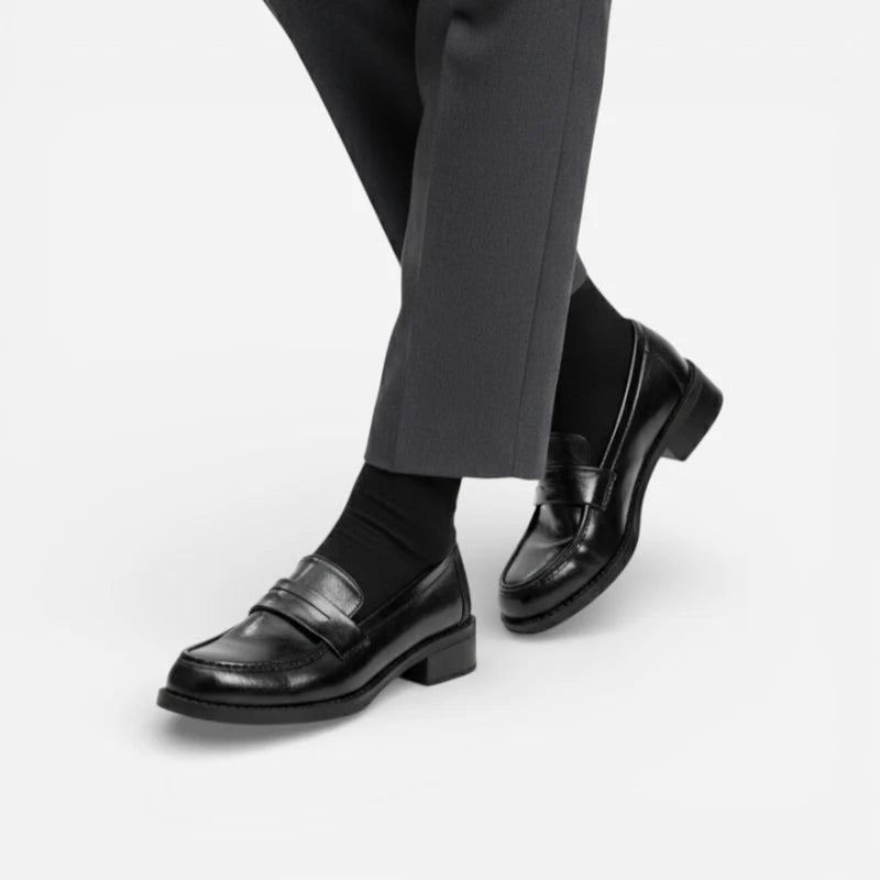 Mocassin En Cuir Vernis Noir à Talon Pour Femme