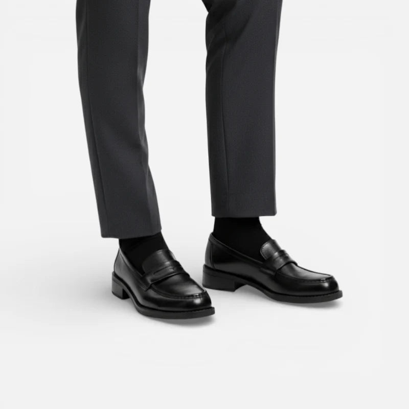 Mocassin En Cuir Vernis Noir à Talon Pour Femme