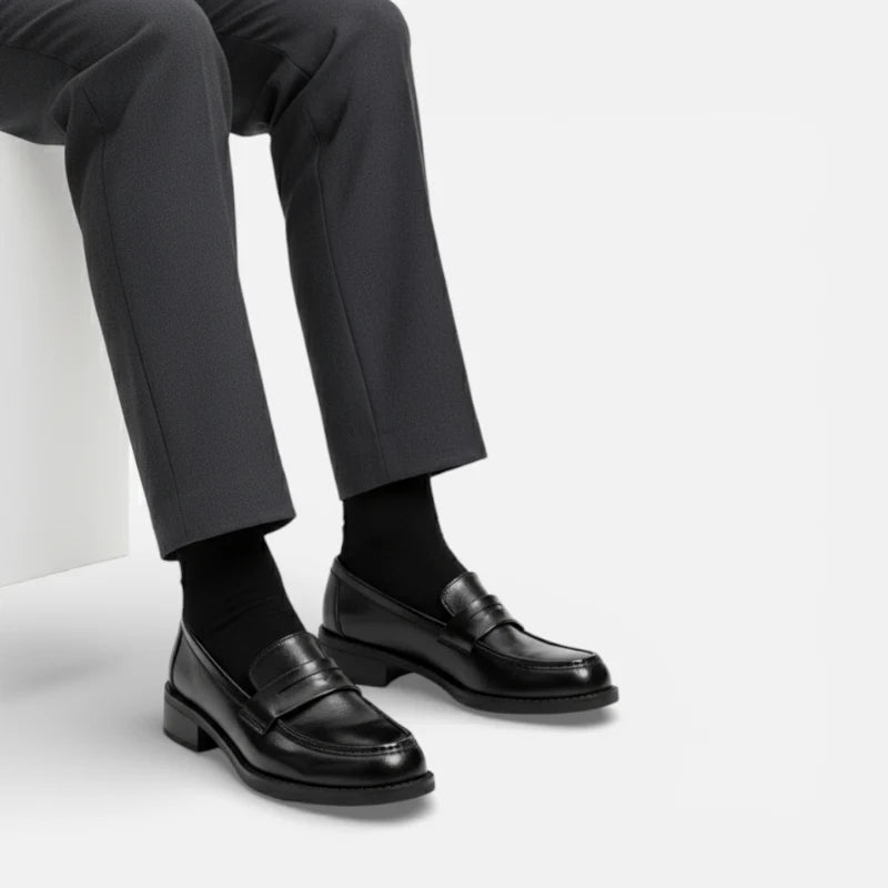 Mocassin En Cuir Vernis Noir à Talon Pour Femme