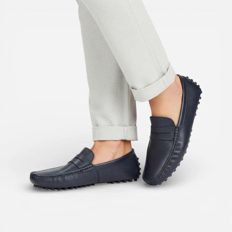 Mocassin Pour Bateau En Cuir Vernis Bleu Marine Homme