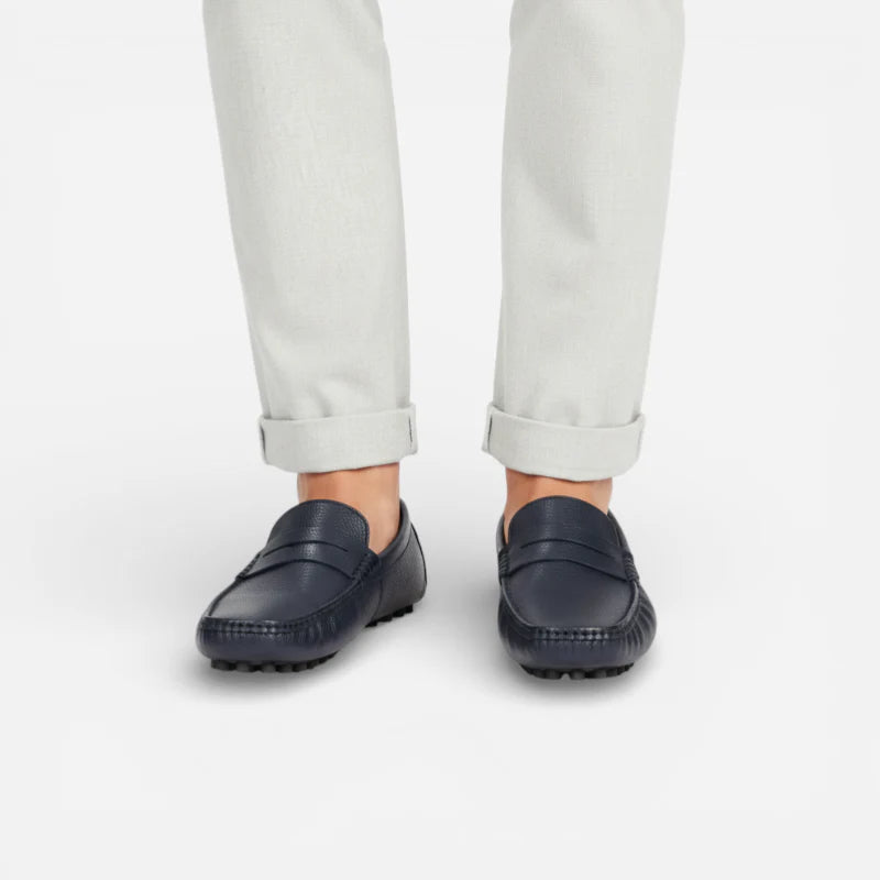 Mocassin Pour Bateau En Cuir Vernis Bleu Marine Homme