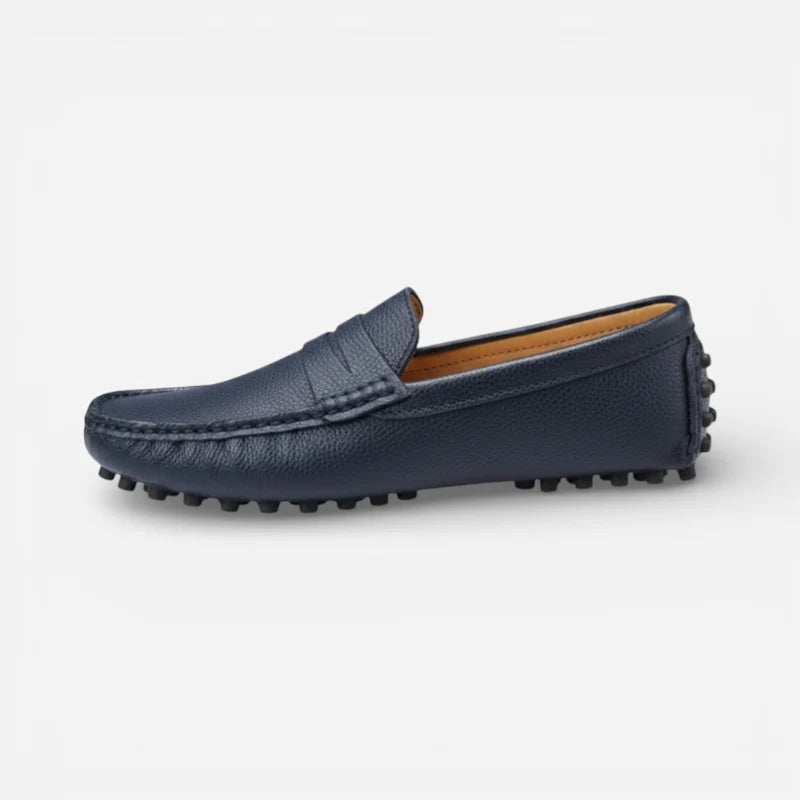 Mocassin Pour Bateau En Cuir Vernis Bleu Marine Homme
