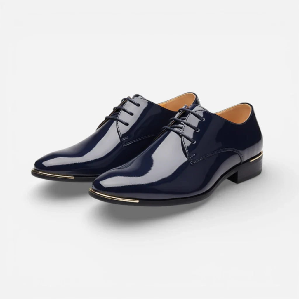 Mocassin Cuir Vernis Bleu Marine Homme