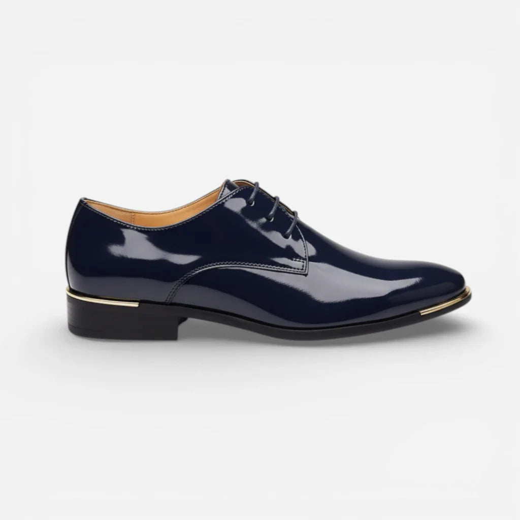 Mocassin Cuir Vernis Bleu Marine Homme