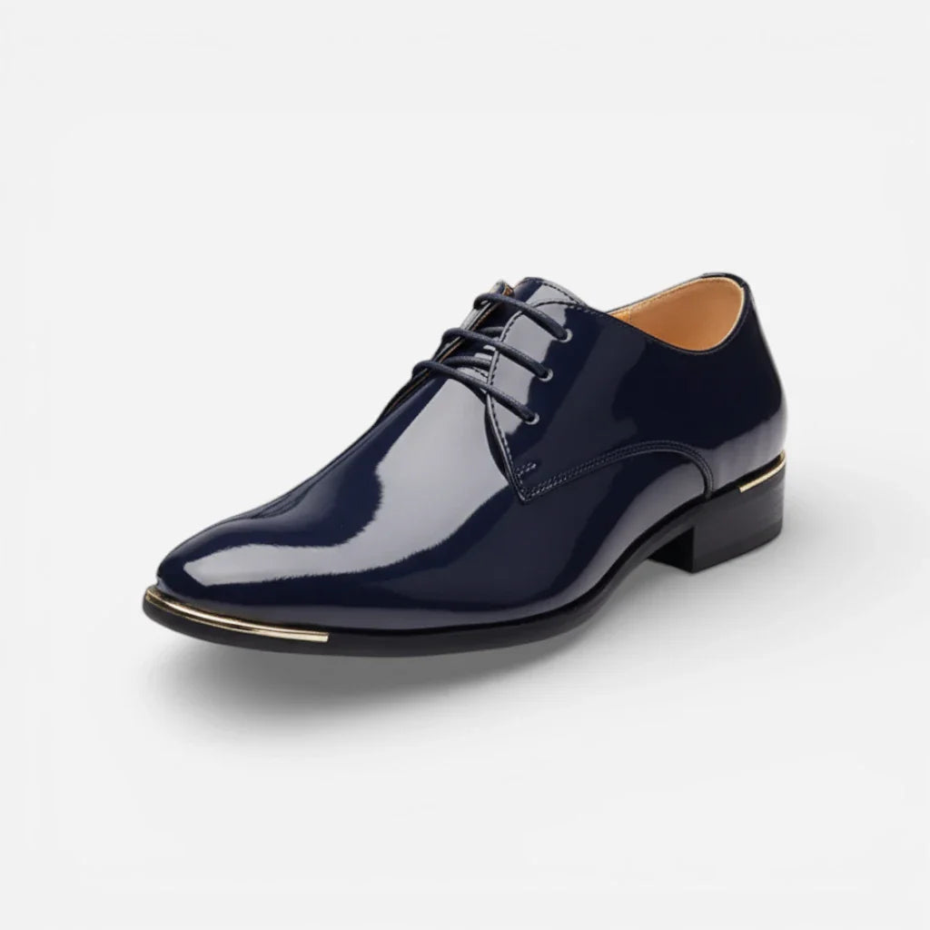 Mocassin Cuir Vernis Bleu Marine Homme