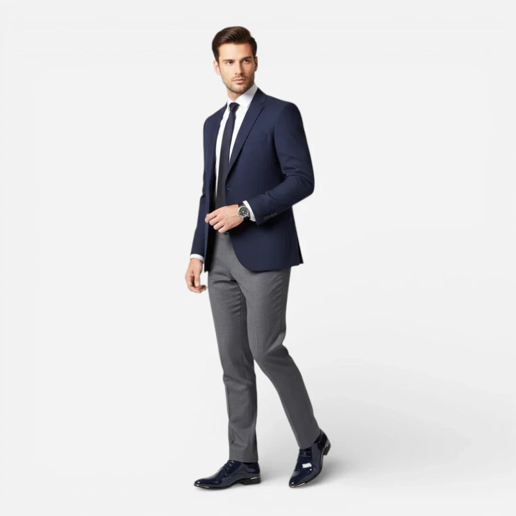 Mocassin Cuir Vernis Bleu Marine Homme