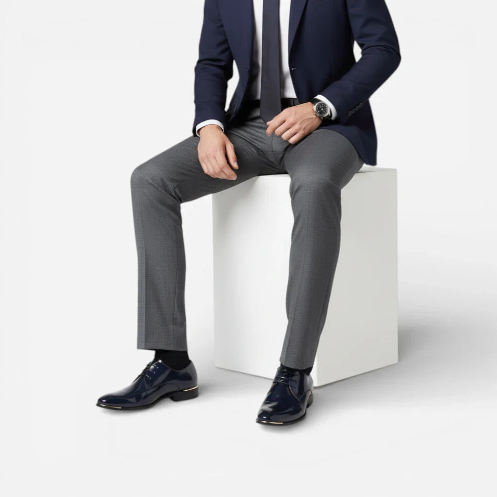 Mocassin Cuir Vernis Bleu Marine Homme