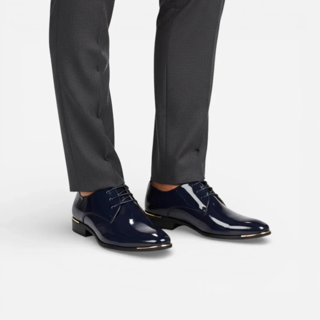 Mocassin Cuir Vernis Bleu Marine Homme
