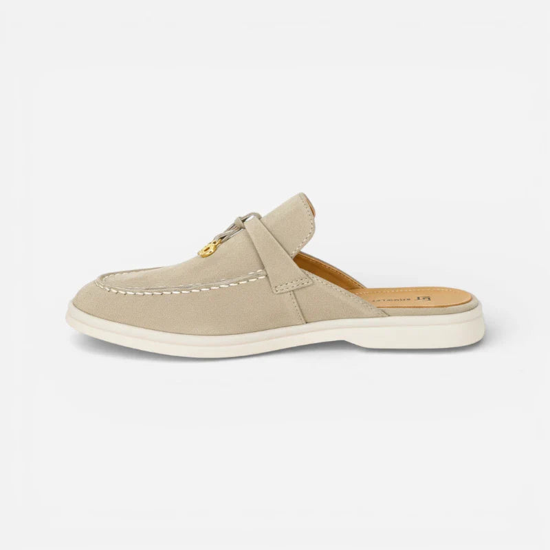 Mocassin Ouvert En Daim Gris Pour Femme