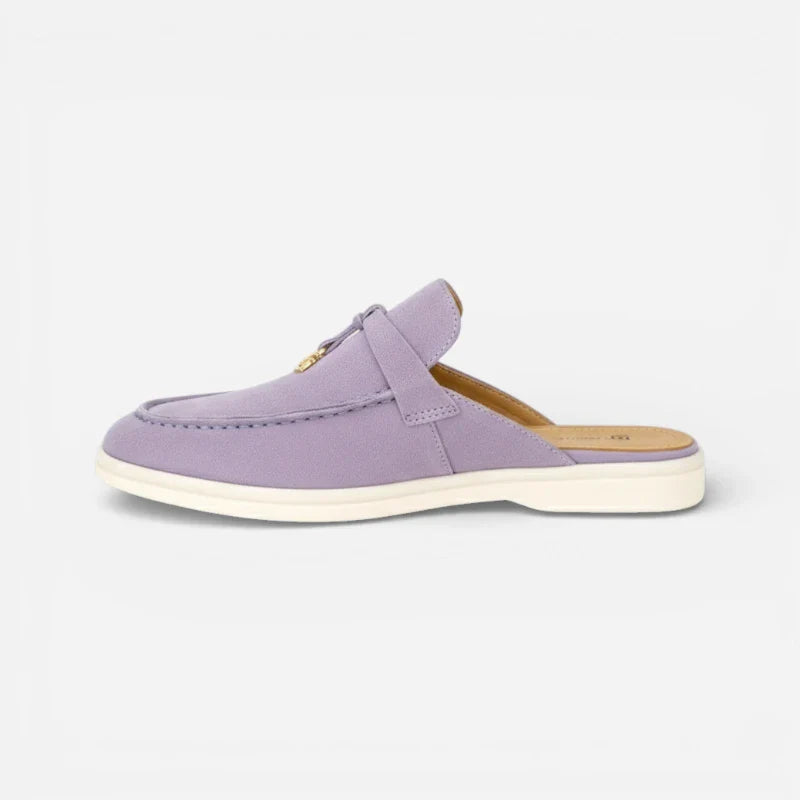 Mocassin Ouvert En Daim Violet Pastel Femme