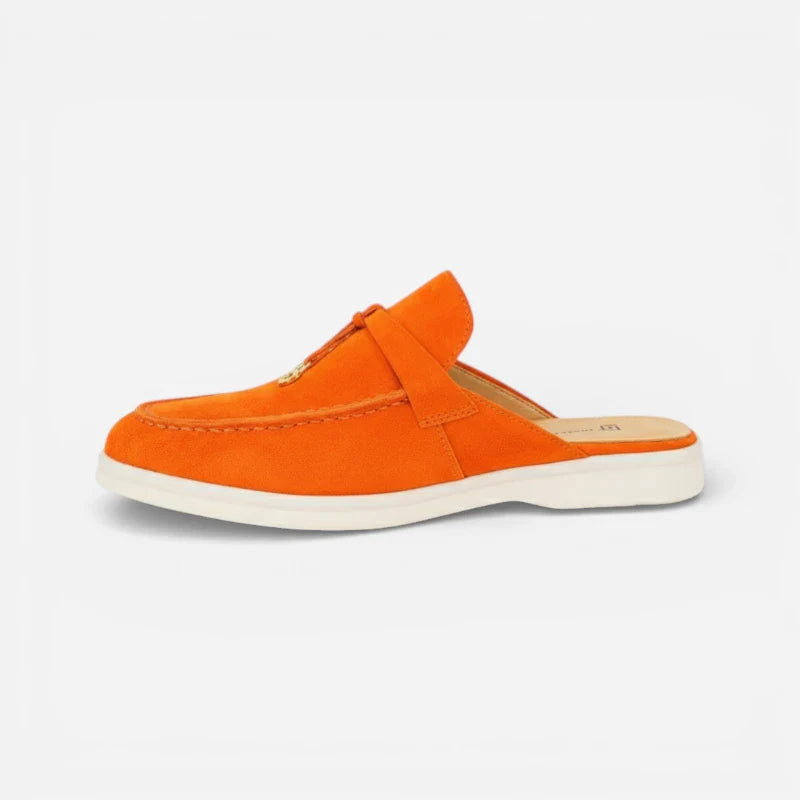 Mocassin Ouvert Orange à Gland Femme