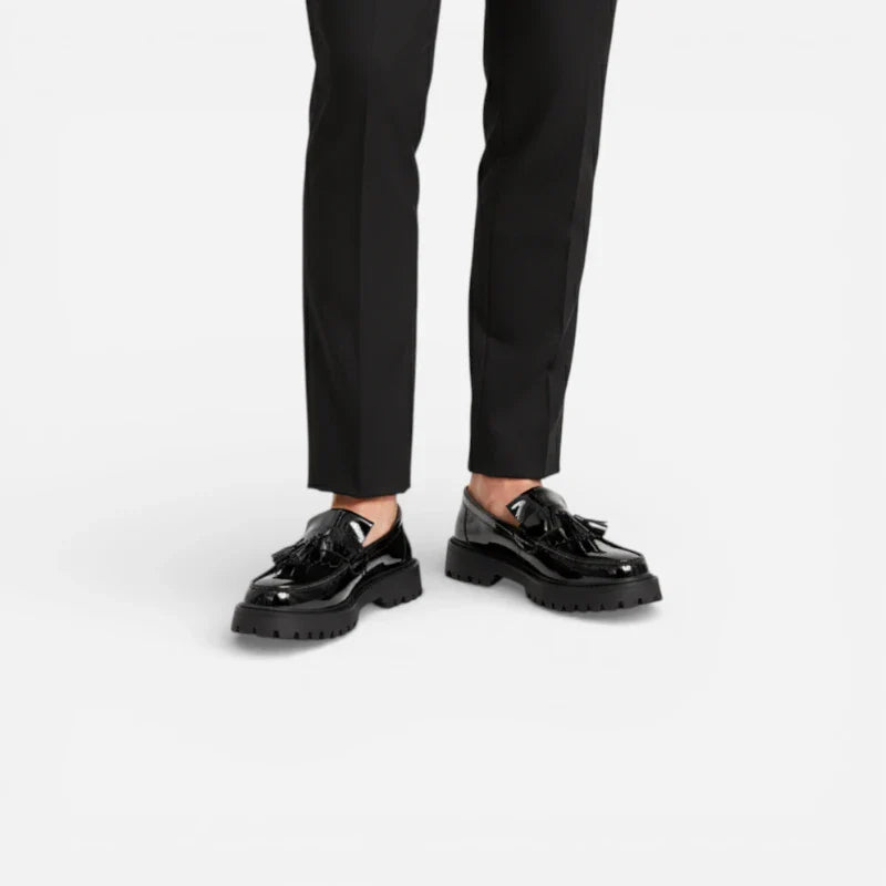 Mocassin Compensé En Cuir Vernis Noir Homme