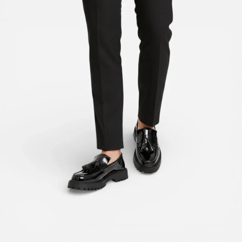 Mocassin Compensé En Cuir Vernis Noir Homme