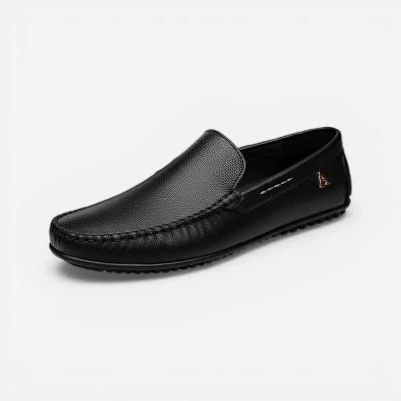 Mocassin En Cuir Véritable Noir Pour Bateau Homme