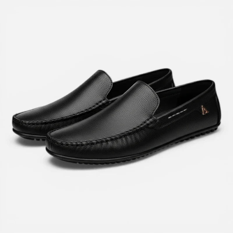 Mocassin En Cuir Véritable Noir Pour Bateau Homme
