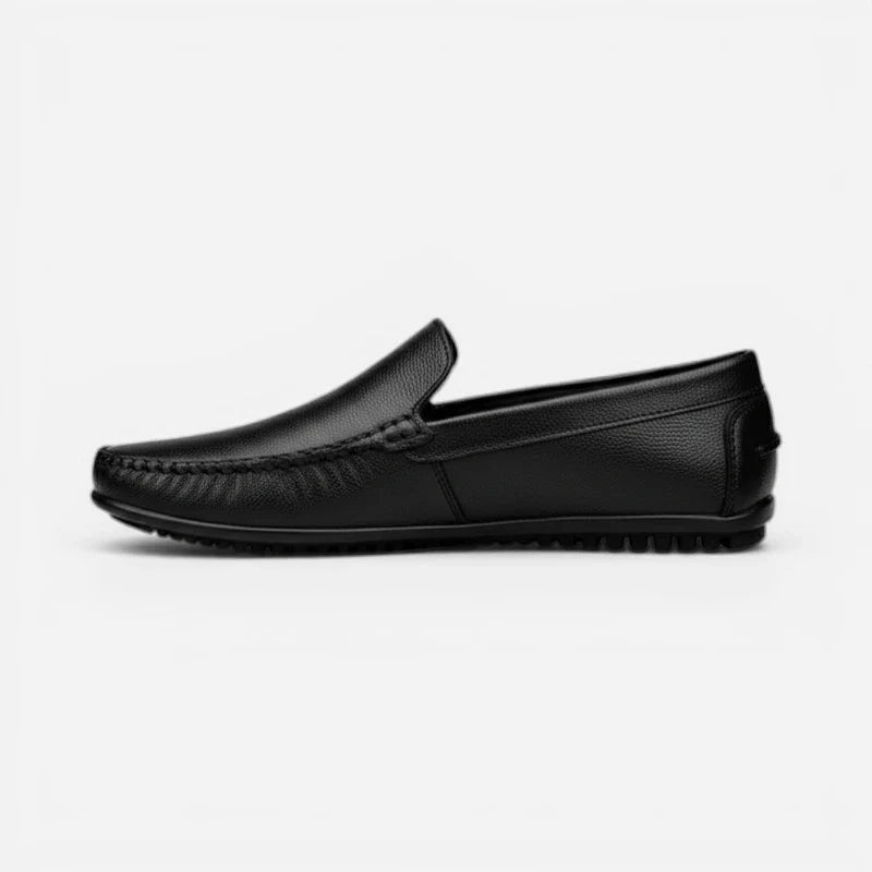 Mocassin En Cuir Véritable Noir Pour Bateau Homme