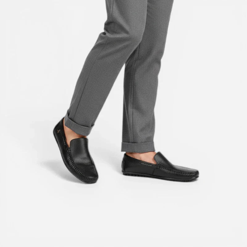 Mocassin En Cuir Véritable Noir Pour Bateau Homme