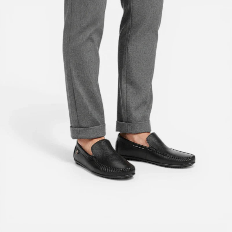 Mocassin En Cuir Véritable Noir Pour Bateau Homme