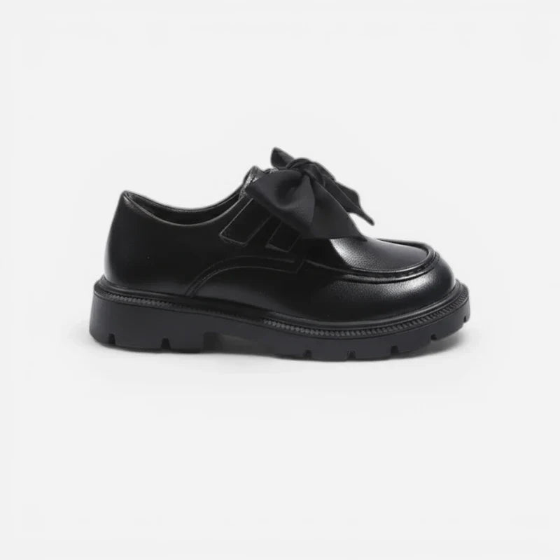 Mocassin Compensé Fillette Cuir Noir Noeud Papillon