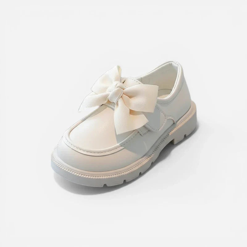 Mocassin Compensé Fillette Cuir Blanc Avec Noeud Papillon