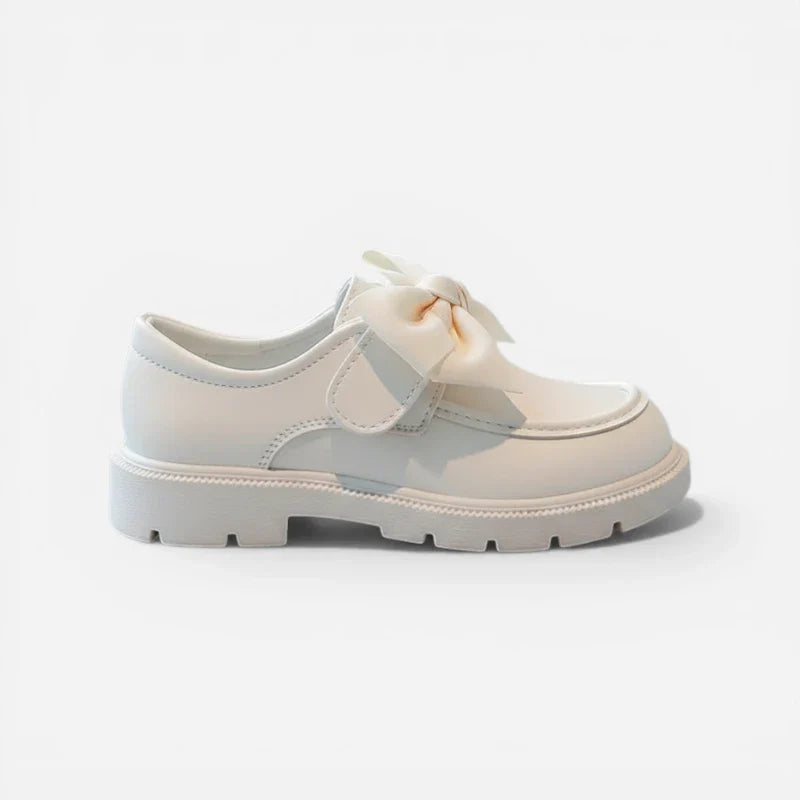 Mocassin Compensé Fillette Cuir Blanc Avec Noeud Papillon