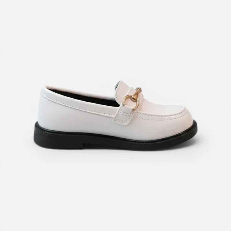 Mocassin Compené Pour Fillette En Cuir Blanc Vernis à Mors