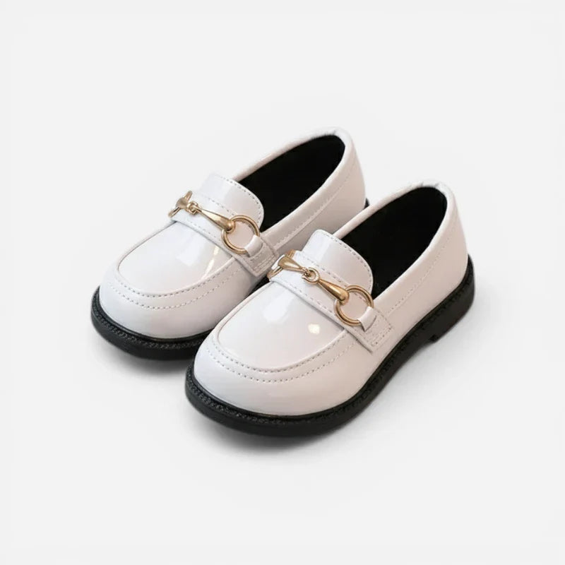Mocassin Compené Pour Fillette En Cuir Blanc Vernis à Mors