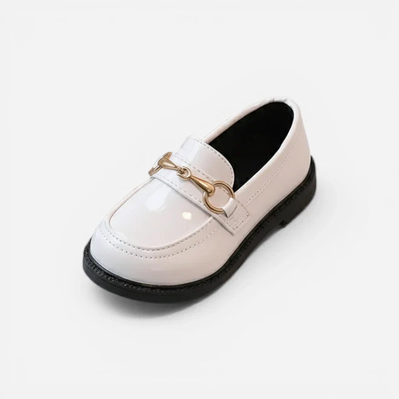 Mocassin Compené Pour Fillette En Cuir Blanc Vernis à Mors