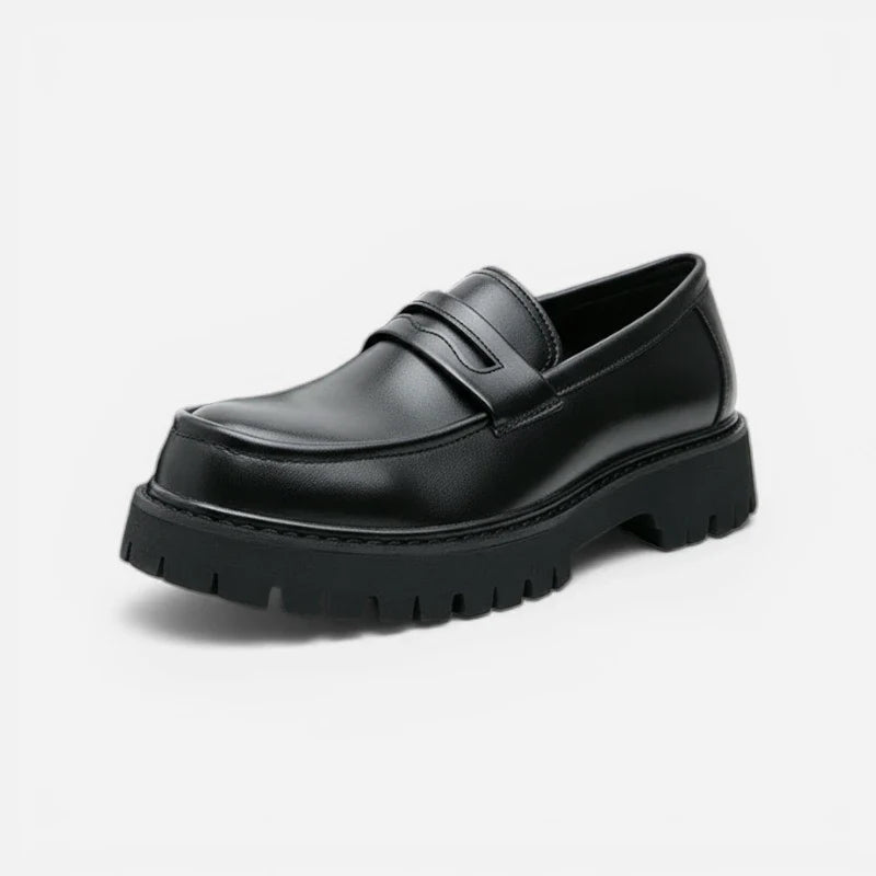 Mocassin Plateforme En Cuir Noir Mat Pour Homme