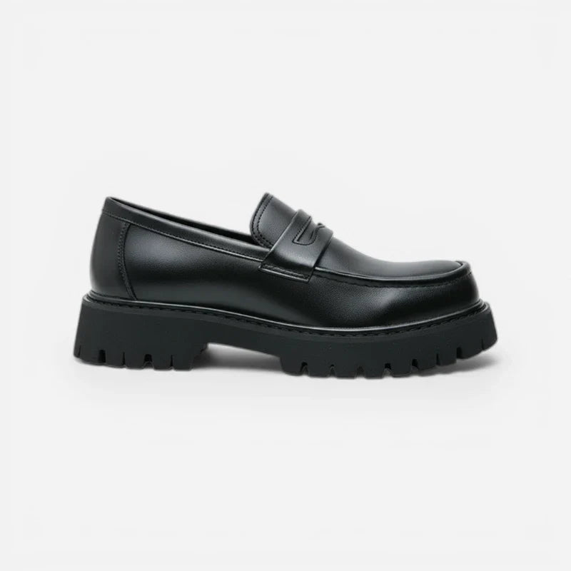 Mocassin Plateforme En Cuir Noir Mat Pour Homme