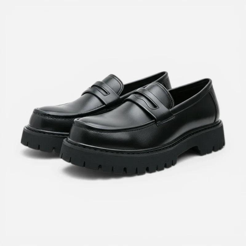 Mocassin Plateforme En Cuir Noir Mat Pour Homme