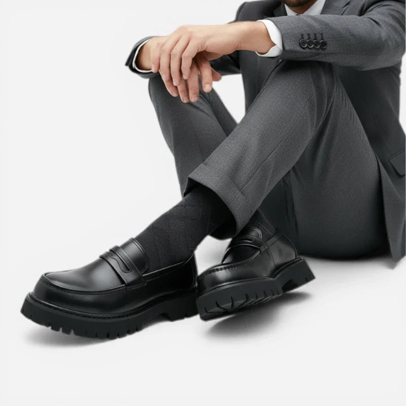 Mocassin Plateforme En Cuir Noir Mat Pour Homme