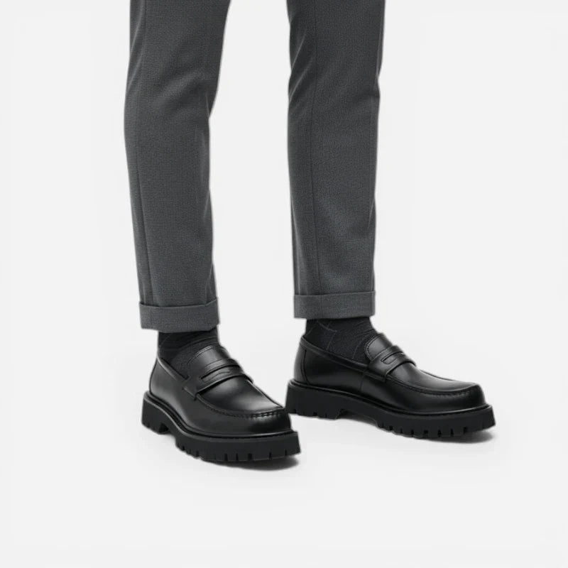 Mocassin Plateforme En Cuir Noir Mat Pour Homme