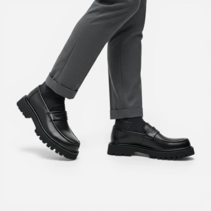 Mocassin Plateforme En Cuir Noir Mat Pour Homme