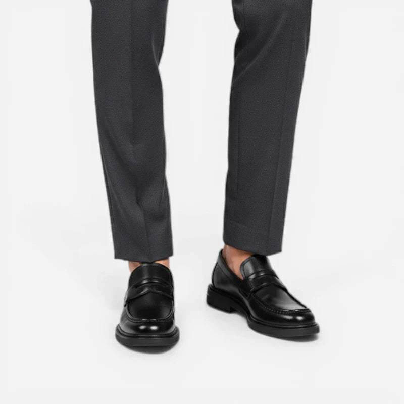 Mocassin Homme à Talon En Cuir Vintage Noir Vernis Classe Pour Costume Et Mariage