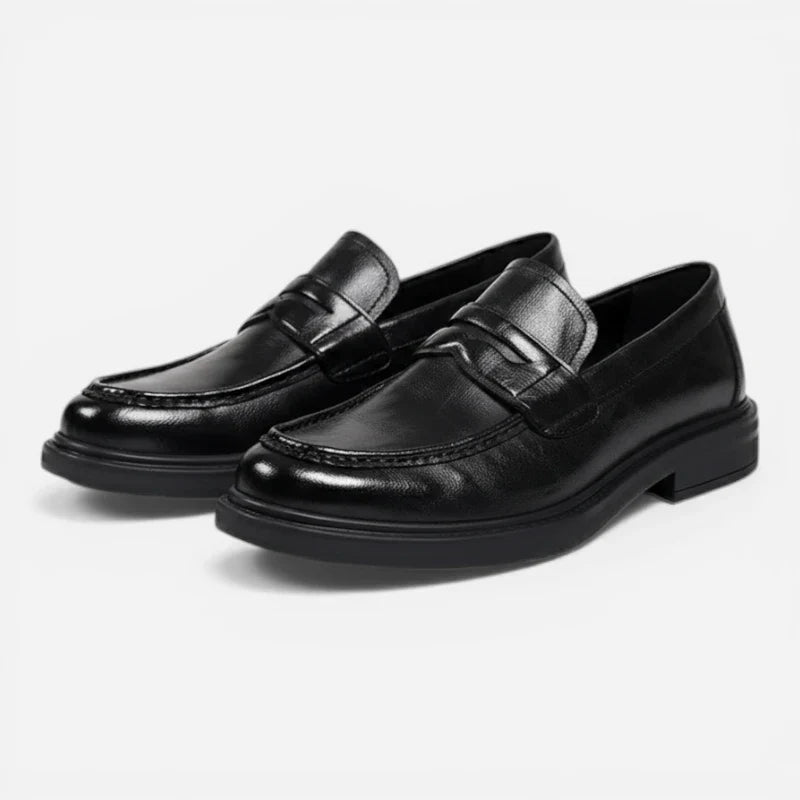 Mocassin Homme à Talon En Cuir Vintage Noir Vernis Classe Pour Costume Et Mariage