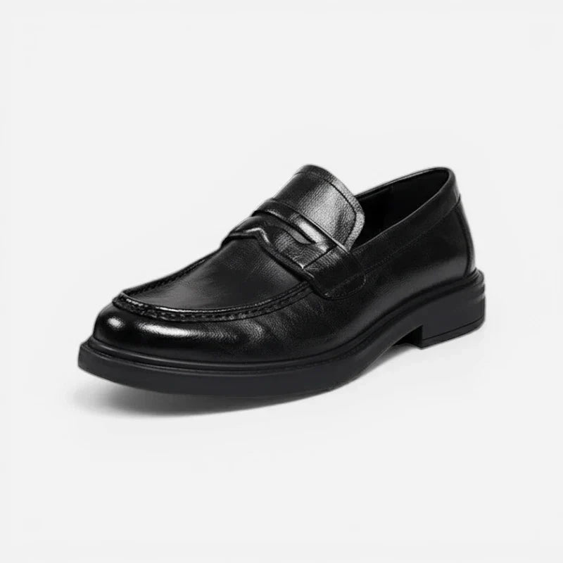 Mocassin Homme à Talon En Cuir Vintage Noir Vernis Classe Pour Costume Et Mariage