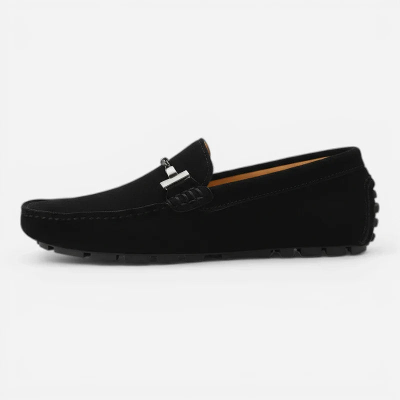 Mocassin En Daim Noir Avec Chaine Pour Homme