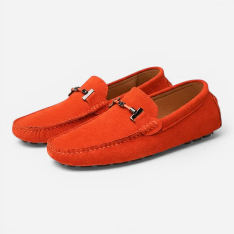 Mocassin En Daim Orange Avec Chaine Pour Homme