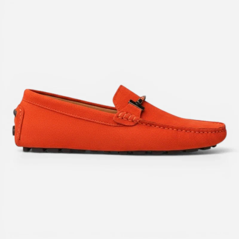 Mocassin En Daim Orange Avec Chaine Pour Homme
