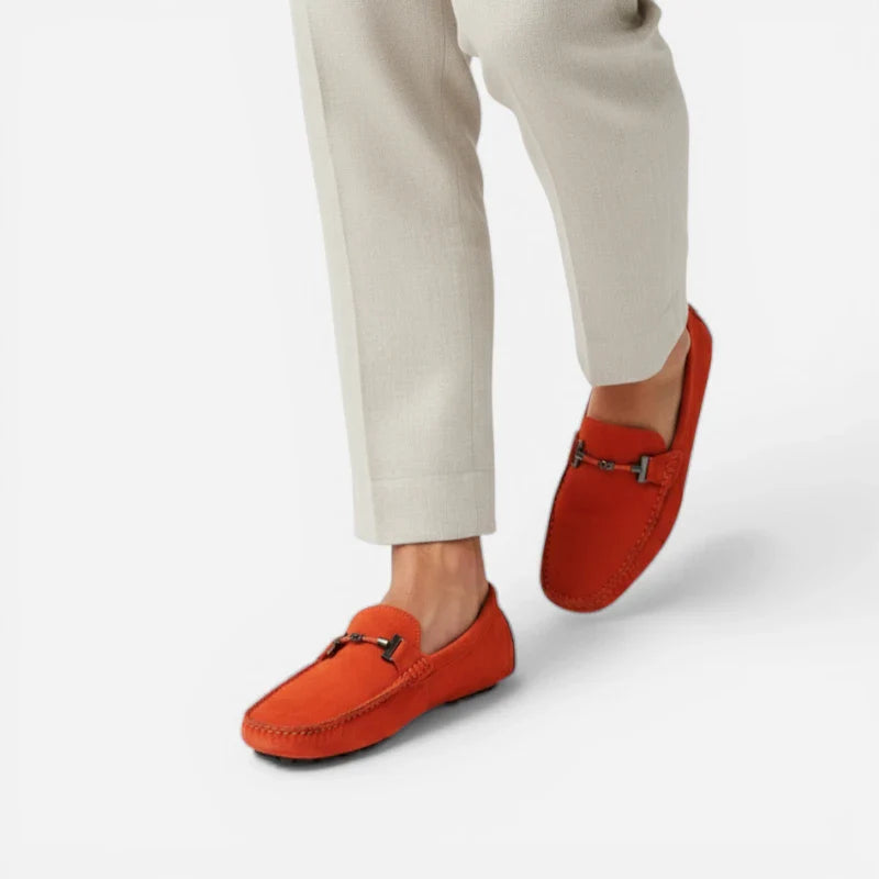 Mocassin En Daim Orange Avec Chaine Pour Homme