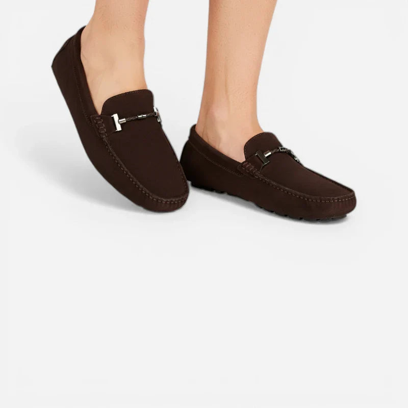 Mocassin Daim Marron Foncé Chainé Pour Homme