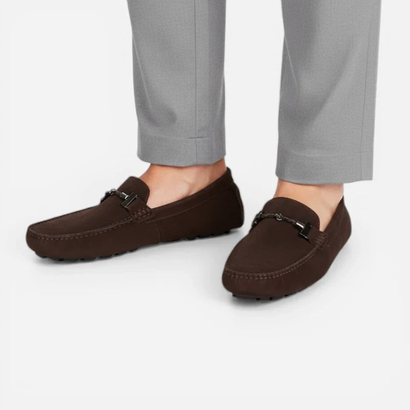 Mocassin Daim Marron Foncé Chainé Pour Homme