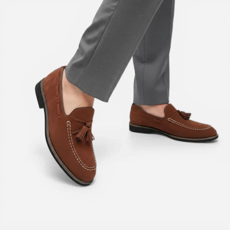 Mocassin En Daim Marron Semelle Noire Homme