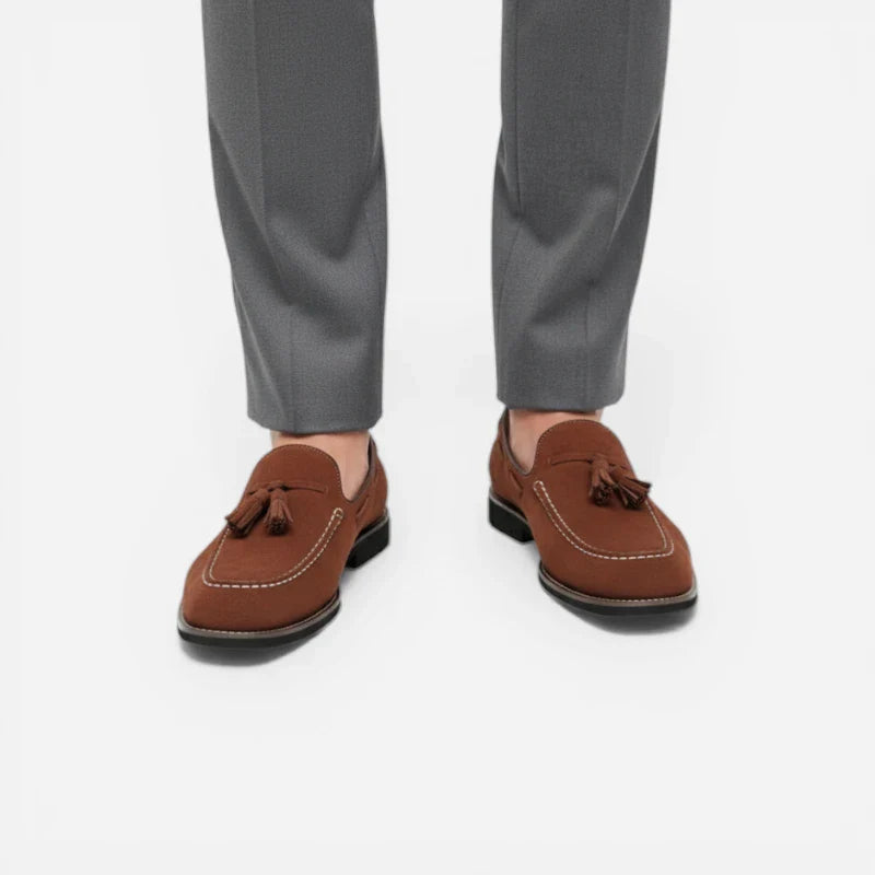 Mocassin En Daim Marron Semelle Noire Homme