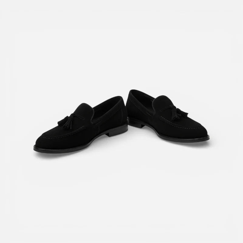 Mocassin Daim Noir Gland Talon Pour Homme