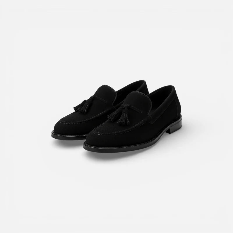 Mocassin Daim Noir Gland Talon Pour Homme