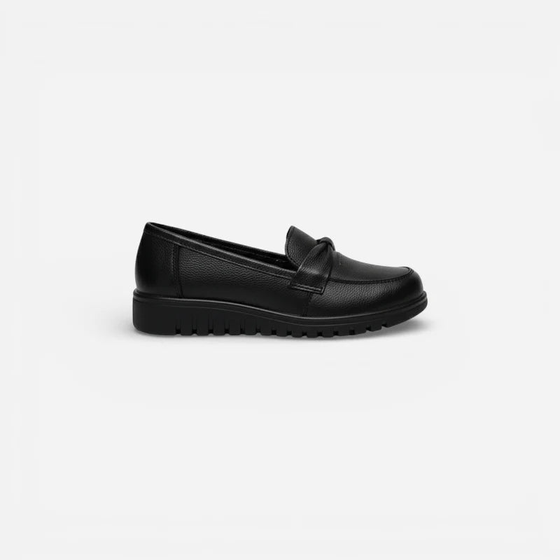 Mocassin Noir Compensé Pour Femme Chic Avec Bandeau