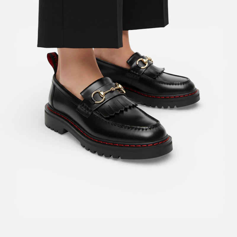 Mocassin Cuir Vernis Bicolore Frange Pour femme