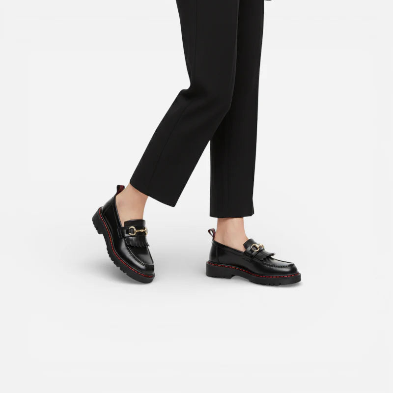 Mocassin Cuir Vernis Bicolore Frange Pour femme